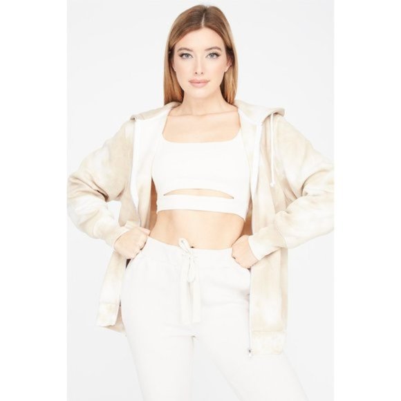 Streetwear Society Tops - SWS Fleece Tan Tie Dye Oversized Zip-Up Hoodie